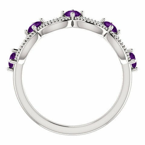 Image of SIZE 7 - Genuine Amethyst and .06 CTW Diamond Crown Ring in 14kt White Gold