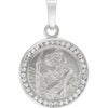 14K White Gold St. Christopher Pendant Medal with Lab-Grown White Sapphires