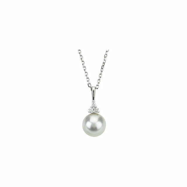 14K White Gold Freshwater Cultured Pearl & Diamond Necklace 18" + FREE Shipping
