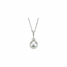 14K White Gold Freshwater Cultured Pearl & Diamond Necklace 18" + FREE Shipping