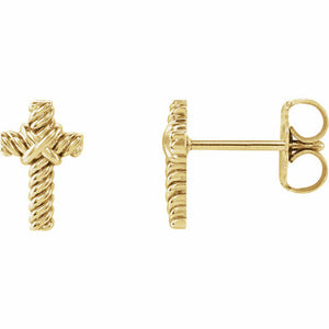 14kt Yellow Gold Rope Cross Earrings Religious Jewelry Gifts Free Shipping