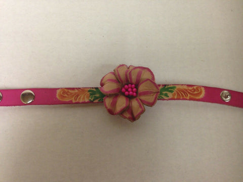 Image of Handmade Large Pink Flower Leather Bracelet two Snap Closure Unique Gift Idea