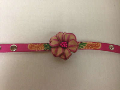 Handmade Large Pink Flower Leather Bracelet two Snap Closure Unique Gift Idea