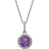 Amethyst and Diamond 14k White Gold Halo-Styled 18" inch Birthstone Necklace New