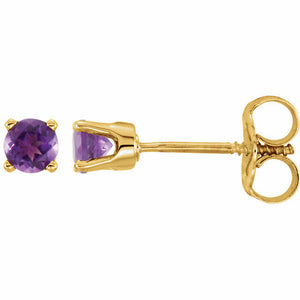 14kt Yellow Gold Genuine Amethyst  "February" Youth Birthstone Earrings