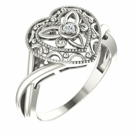 Image of Women's Sterling Silver .025 CTW Diamond Heart Ring Available in Sizes 7 & 8