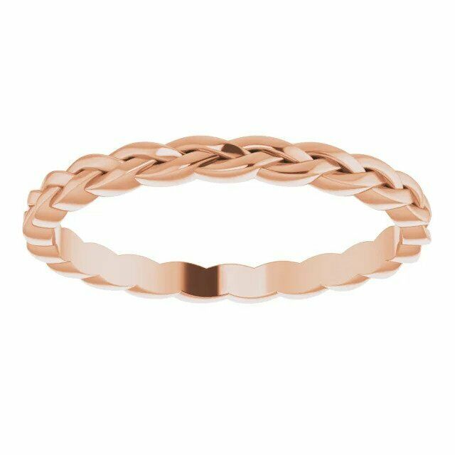 14K Rose Gold Woven Rope Wedding Band 2mm Stackable Ring New Bridal Jewelry