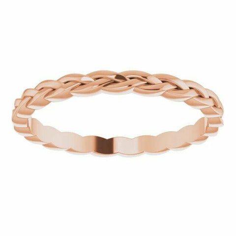 Image of 14K Rose Gold Woven Rope Wedding Band 2mm Stackable Ring New Bridal Jewelry