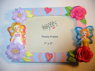 NEW Herdoos Hand Painted PICTURE FRAME Flowers Hearts FAIRIES 7x5" photo size