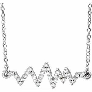 14K White Gold 1/6 CTW Diamond Heartbeat 16-18" Necklace with Adjustable Chain