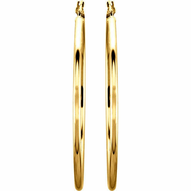 GOLD SALE - 47 x 2 mm Pair 14k Yellow Gold Tube Hoop Earrings New Polished