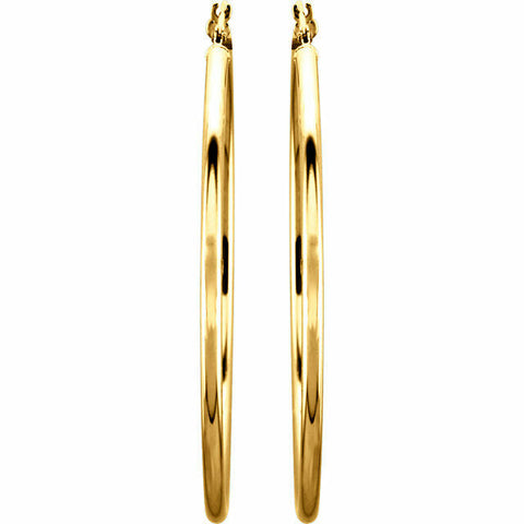 Image of GOLD SALE - 47 x 2 mm Pair 14k Yellow Gold Tube Hoop Earrings New Polished