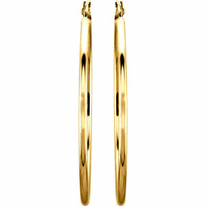 GOLD SALE - 47 x 2 mm Pair 14k Yellow Gold Tube Hoop Earrings New Polished