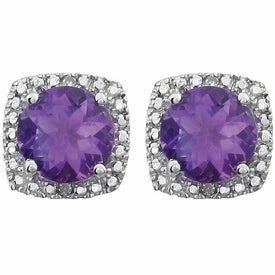 Sterling Silver 6mm Amethyst & .015 ct tw Diamond Earrings Birthstone Jewelry