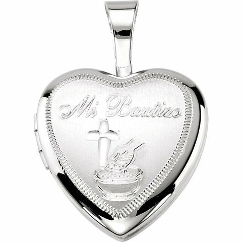 Image of Sterling Silver Mi Bautizo Small Heart Locket 12 x 12.5mm New Religious