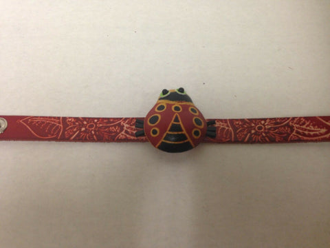 Image of Handmade LADYBUG Leather Bracelet 8 1/4 inches Snap Closure Free Shipping New