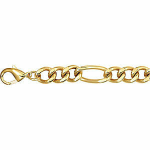 Stainless Steel & Gold Plated Figaro Bracelet with Lobster Clasp 8.5" Inches New