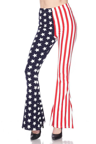 Image of New Large Bell Bottom USA Red White & Blue Stars and Stripes Flag Leggings Soft