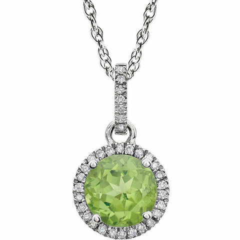 Image of 14kt White Gold Peridot and 1/10 CTW Genuine Diamond 18" Inch Pendant Necklace