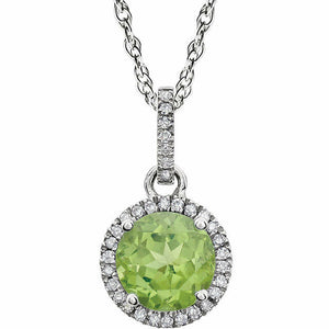 14kt White Gold Peridot and 1/10 CTW Genuine Diamond 18" Inch Pendant Necklace