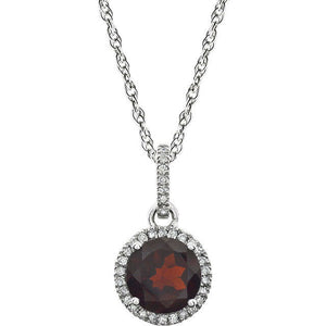 Garnet and Diamond 14k White Gold 18" inch Birthstone Pendant Necklace New