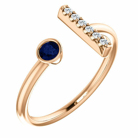 Image of 14k Rose Gold Genuine Sapphire and .05 ctw Diamond Bar Fashion Ring Size 7