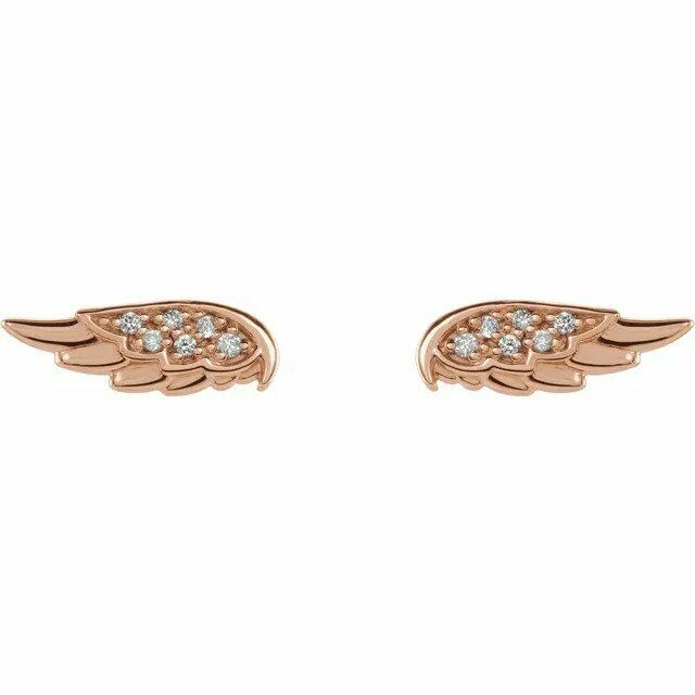 14K Gold .03 CTW Diamond Angel Wing Stud Earrings with Friction Backs 40% Off