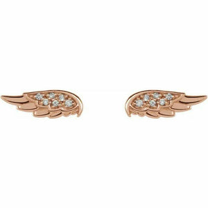 14K Gold .03 CTW Diamond Angel Wing Stud Earrings with Friction Backs 40% Off