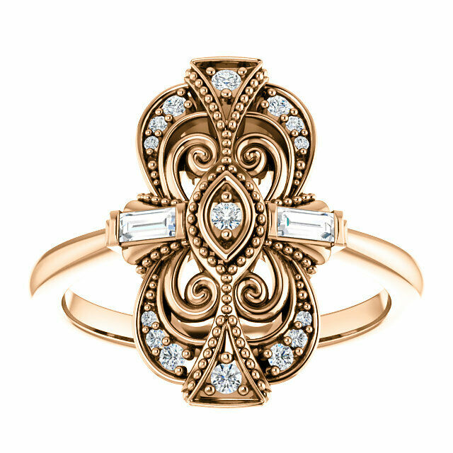 14kt Rose Gold 1/6 CTW Diamond Vintage Style Ring Sizes 6-8 including 1/4 sizes