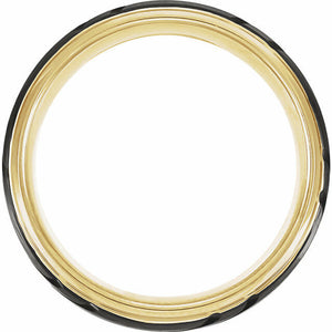 SIZE 7.5 - 18k Yellow Gold Plated Tungsten Grooved Band with Black PVD 8mm Wide