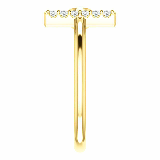 14k Yellow Gold Genuine Sapphire and .05 ctw Diamond Bar Fashion Ring Size 7