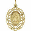 22x16 mm 14kt Yellow Gold Miraculous Mary Oval Filigree Medal Religious Pendant