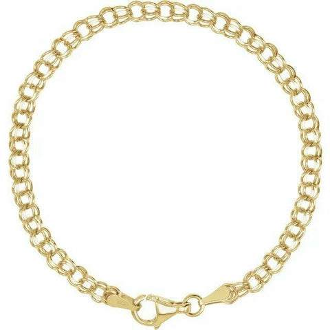 Image of GOLD SALE - 7.0 Inch 14kt Yellow Gold Double Link Charm Bracelet Lobster Clasp