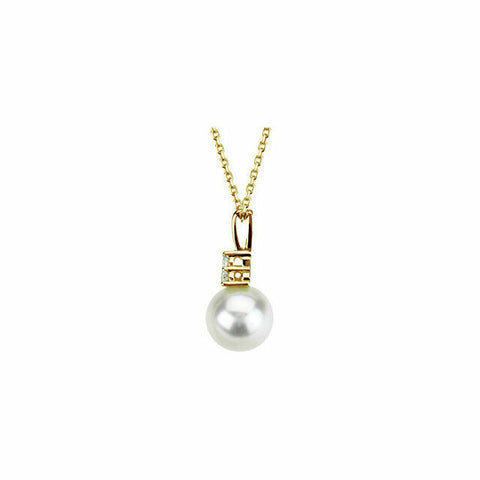 Image of 14K Yellow Gold Freshwater Cultured Pearl & Diamond Necklace 18" + FREE Shipping