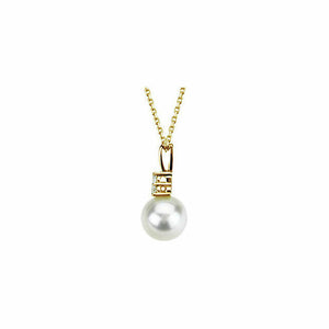 14K Yellow Gold Freshwater Cultured Pearl & Diamond Necklace 18" + FREE Shipping