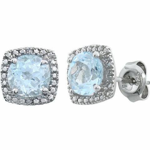 Image of Sterling Silver 6mm Sky Blue Topaz & .015 ct tw Diamond Halo Style Earrings