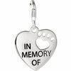 In Memory Of Paw Charm Sterling Silver Heart U Back - Heart Shape Pendant New