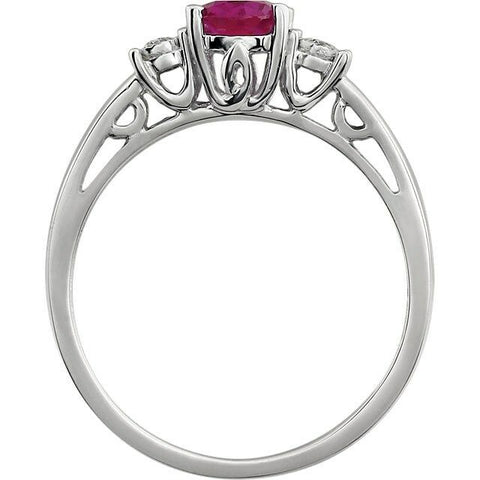 Image of 14K White Gold 7x5 Oval Created Ruby and .04 ct.tw. Genuine Diamond Ring Size 7