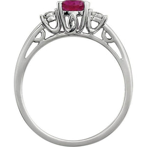 14K White Gold 7x5 Oval Created Ruby and .04 ct.tw. Genuine Diamond Ring Size 7