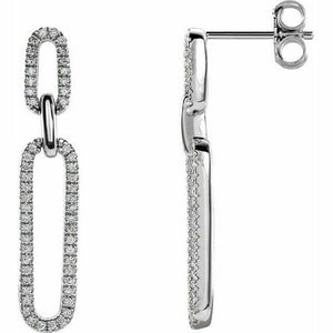 14K White Gold 1/3 CTW Diamond Link Drop Earrings 32.5x6 mm