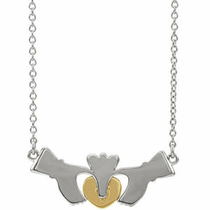 14K White Gold and Yellow Gold Claddagh 18" Inch Necklace Free Shipping