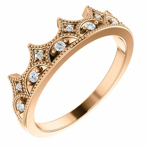 Image of 14k Rose Gold Crown Ring 1/8 CTW Diamond Size 7 Free Shipping New Jewelry