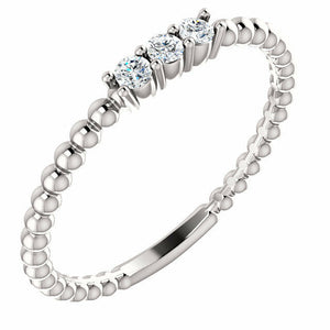 SIZE 7 - 1/10 CTW Diamond Beaded Stackable Ring 14K White Gold Ring Setting