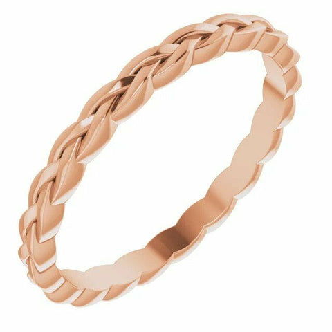 Image of 14K Rose Gold Woven Rope Wedding Band 2mm Stackable Ring New Bridal Jewelry