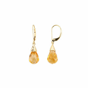 4.3 ctw Genuine Citrine Broilette Dangle Lever back Earrings in 14k Yellow Gold