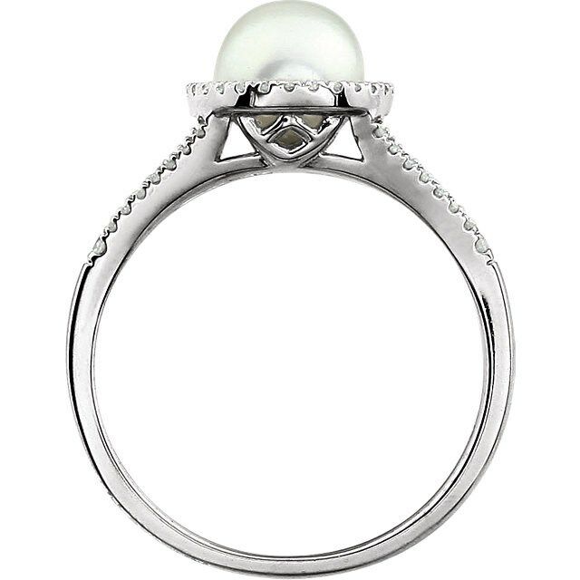 Freshwater Pearl & 1/5 ct tw Diamond 14k White Gold Ring June Birthstone Jewelry