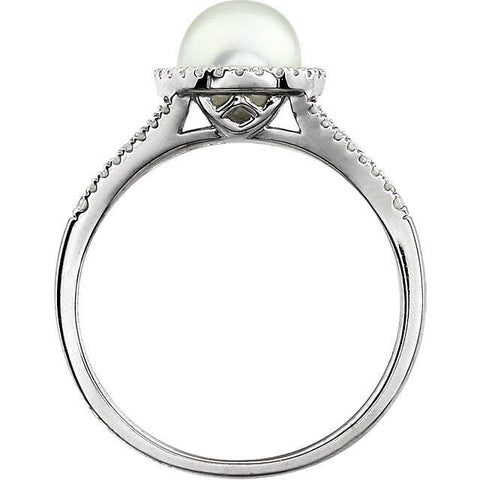 Image of Freshwater Pearl & 1/5 ct tw Diamond 14k White Gold Ring June Birthstone Jewelry