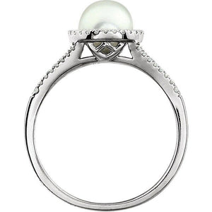 Freshwater Pearl & 1/5 ct tw Diamond 14k White Gold Ring June Birthstone Jewelry