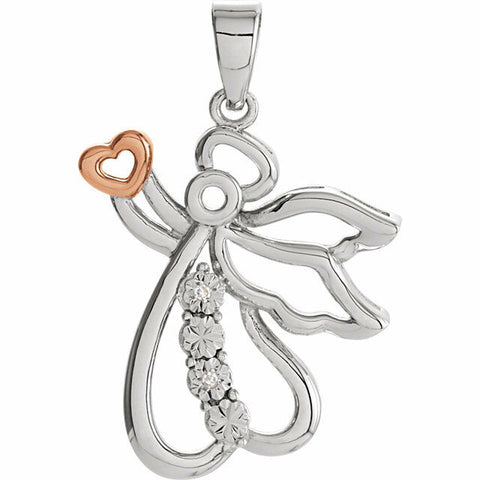 Image of Sterling Silver Angel Pendant Rose Gold Vermeil Heart 24.9x16mm Free Shipping