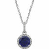 14K White 1/10 ct tw Diamond & Created Blue Sapphire Birthstone Necklace New